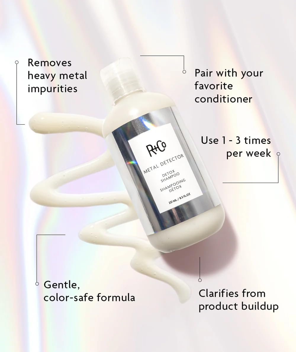 R+Co METAL DETECTOR pump and label detail highlighting gentle formula benefit