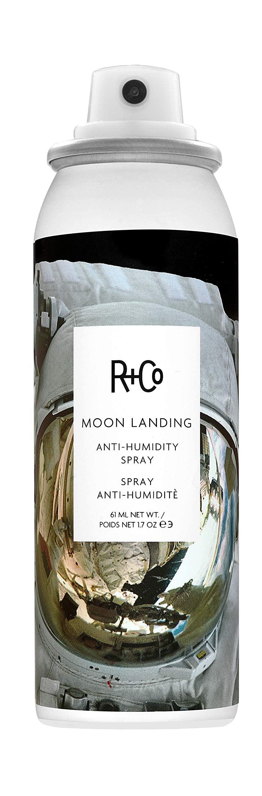 R+Co Moon Landing front packaging showing compact 50ml can for travel