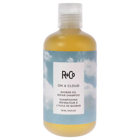 R+Co shampoo front packaging showing sleek bottle and brand benefit