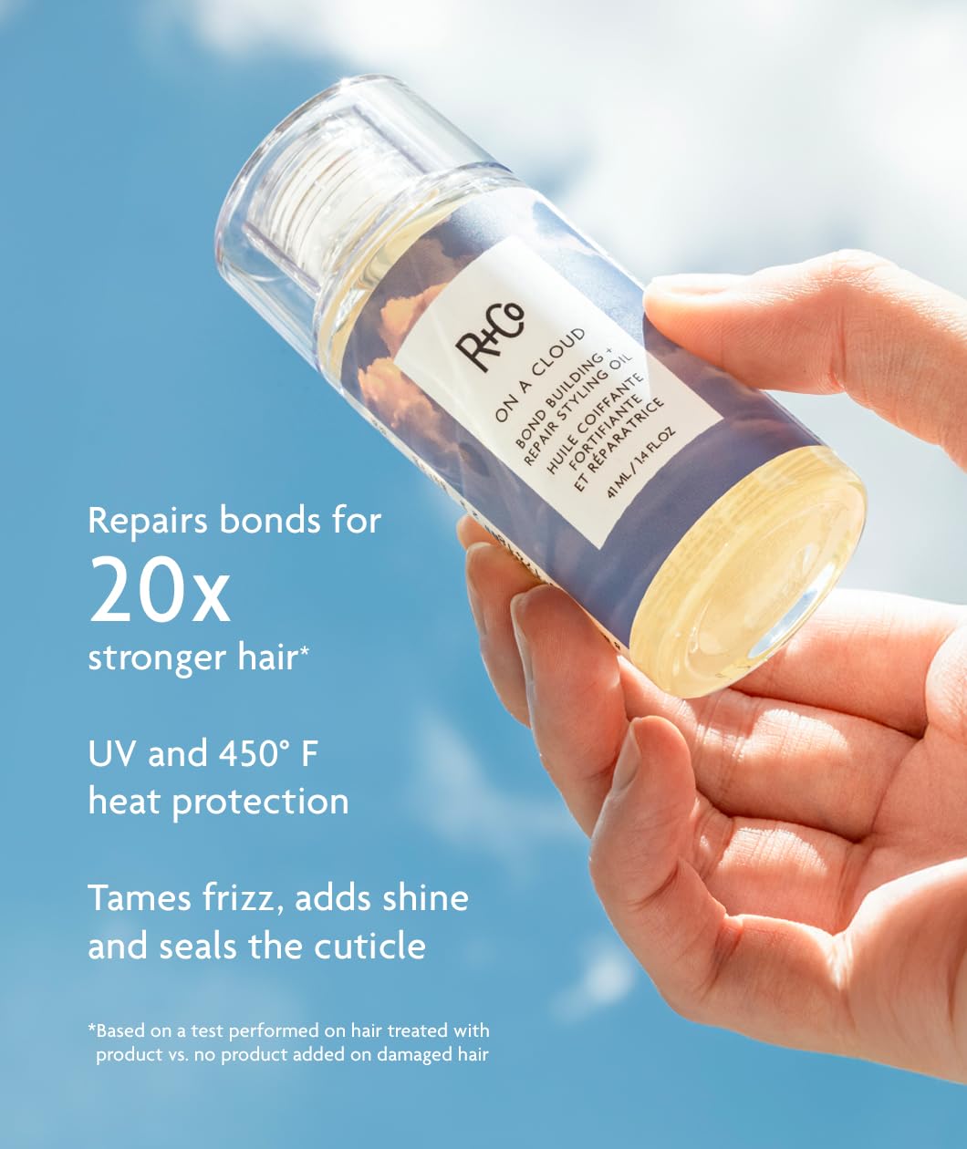 R+Co oil texture drop on hand showing fast-absorbing shine