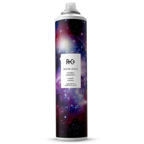 R+Co Outer Space front packaging showing unscented flexible-hold aerosol for styling
