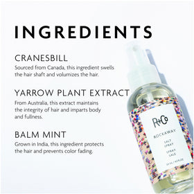 R+Co Rockaway label close-up showing ingredients and UV protection benefits