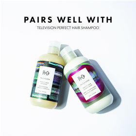 R+Co Television conditioner in-shower application demonstrating easy detangling benefit