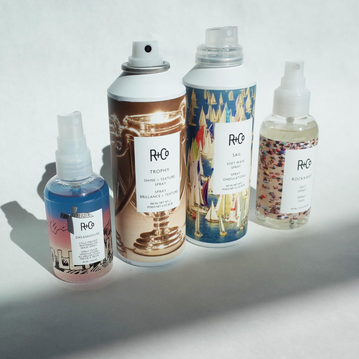 R+Co ingredients label close-up highlighting lightweight formulation