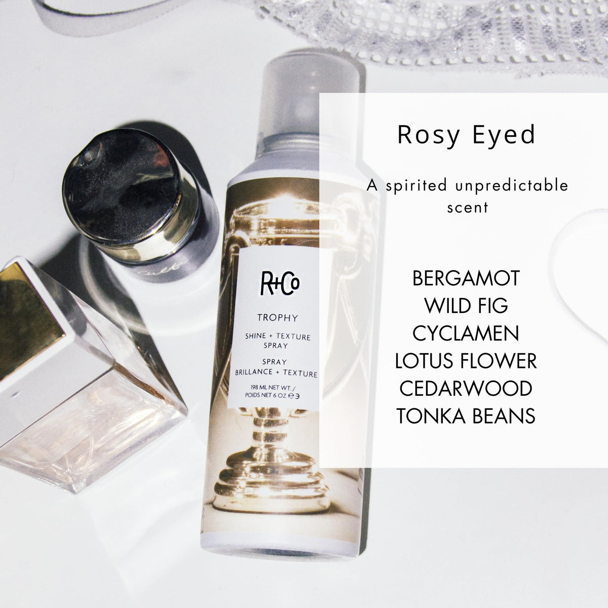R+Co bottle next to ruler to show the 198 ml / 6 oz scale