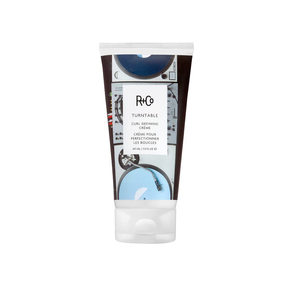 R+Co TURNTABLE front packaging showing tube and product branding for lightweight curl definition