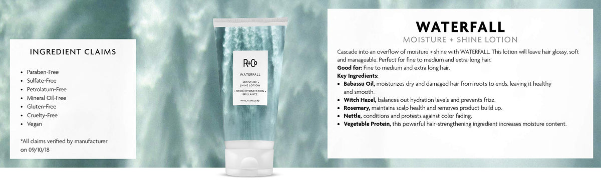 Applying R+Co Waterfall to damp hair demonstrating detangling and smoothing action