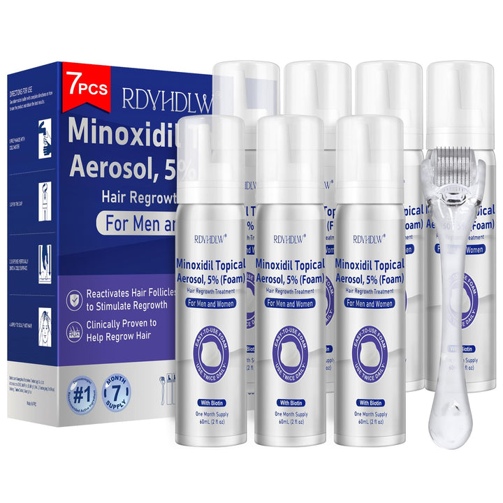 RDVHDLW front packaging showing 5% minoxidil foam and supply benefit