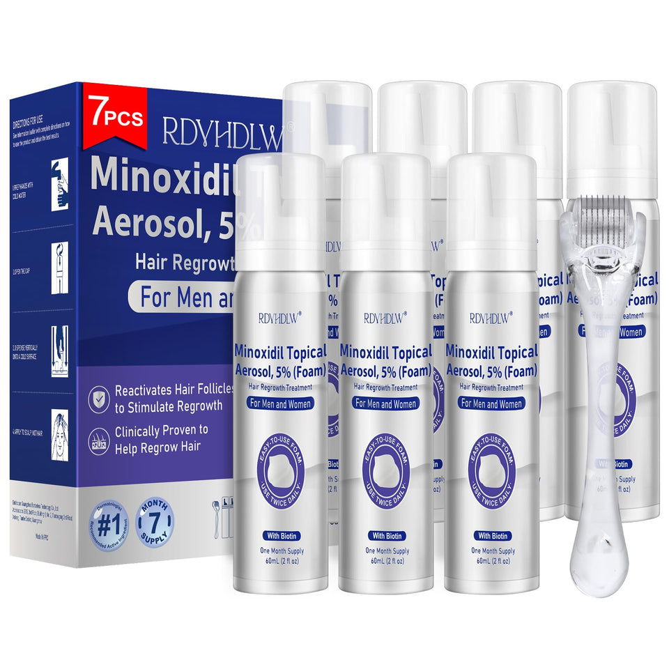 RDVHDLW front packaging showing 5% minoxidil foam and supply benefit