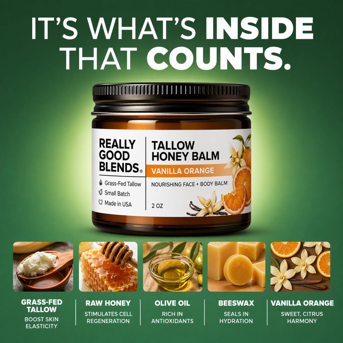 Really Good Blends application on hand showing quick absorption and moisturized skin