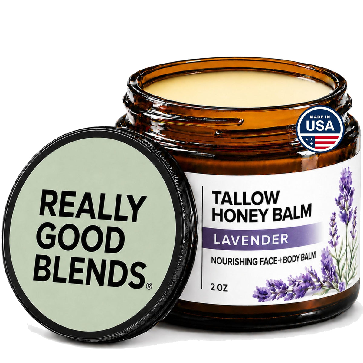 Really Good Blends front jar lavender showing packaging and calming scent benefit
