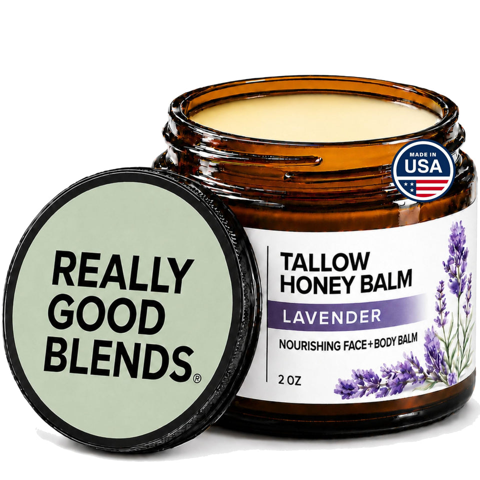 Really Good Blends front jar lavender showing packaging and calming scent benefit