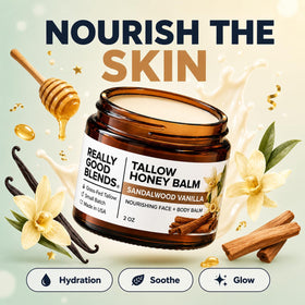 Really Good Blends open jar closeup of balm texture for easy skin absorption