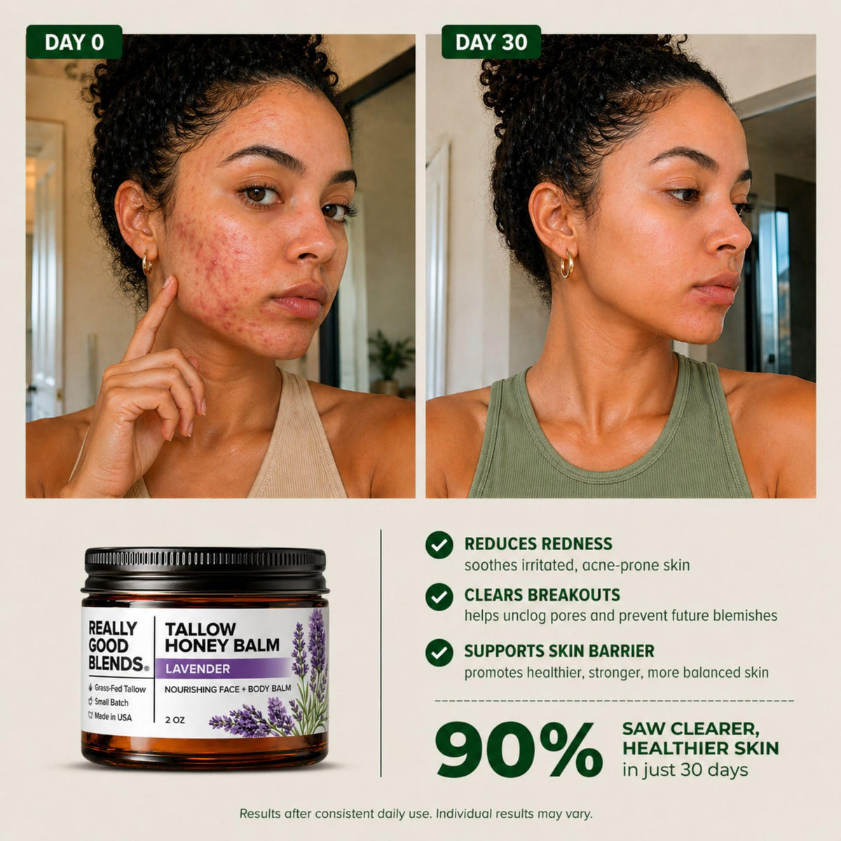 Really Good Blends 2 oz jar next to everyday items showing compact travel-friendly benefit