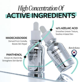 RE:CIPE ingredient label detail showing azelaic acid and soothing actives
