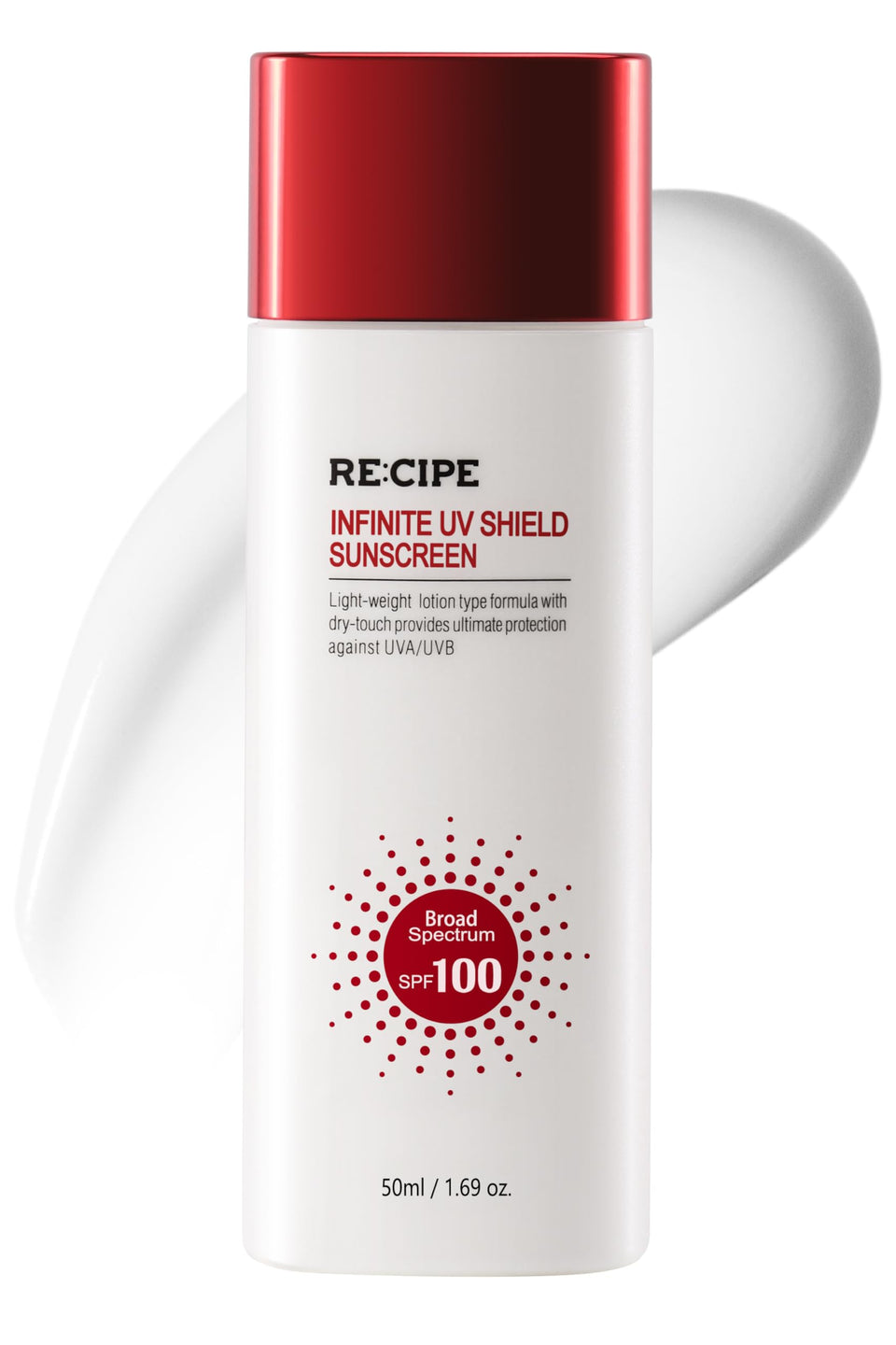 RE:CIPE front packaging showing SPF 100 and benefits for travel convenience