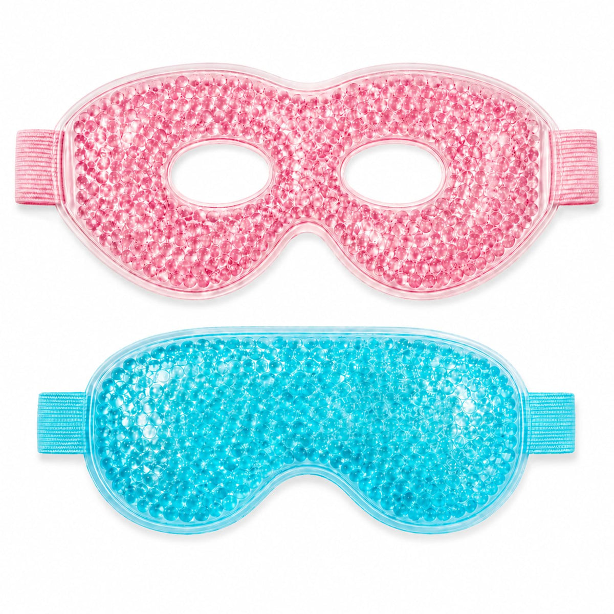 Reclua front packaging showing both gel eye masks and adjustable strap benefit