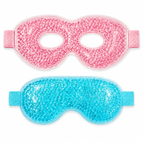 Reclua front packaging showing both gel eye masks and adjustable strap benefit