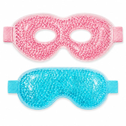 Reclua front packaging showing both gel eye masks and adjustable strap benefit