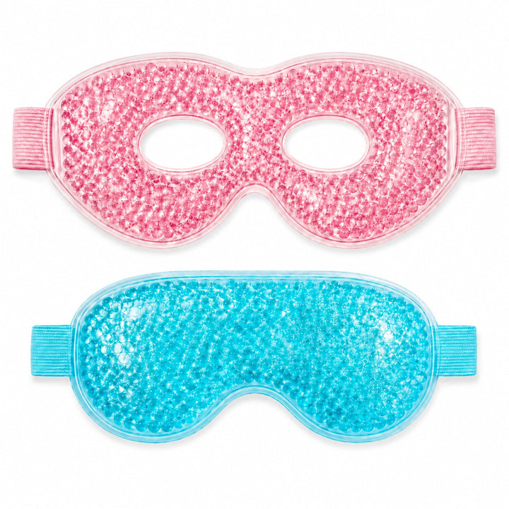 Reclua front packaging showing both gel eye masks and adjustable strap benefit