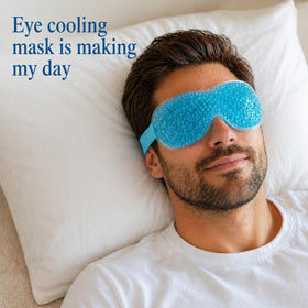 Reclua wearer relaxing on sofa with mask showing stress relief and travel-ready convenience