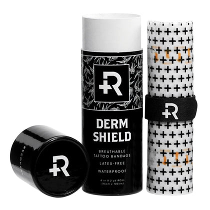 Recovery Aftercare roll front view showing matte transparent film protecting tattoos