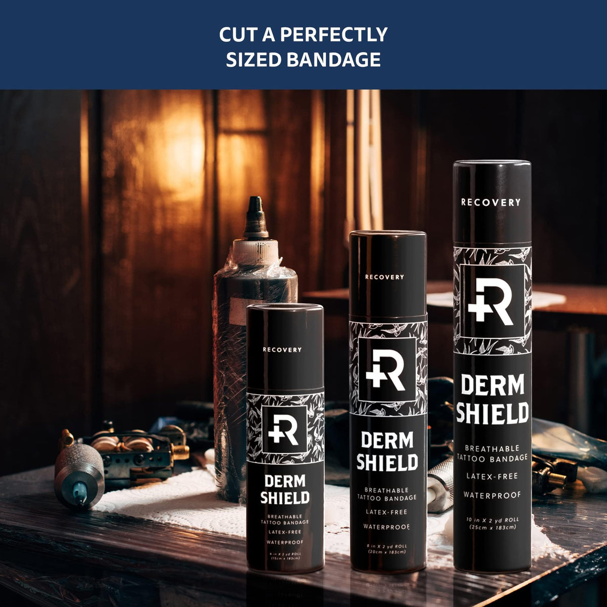 Recovery Aftercare film protecting tattoo in shower scene showing splashproof convenience