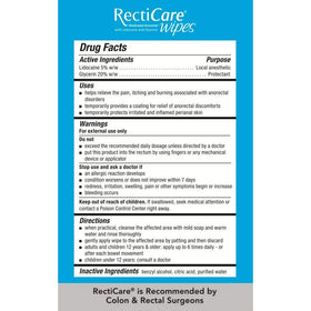 Recticare wipe being used externally demonstrating discreet portable pain relief