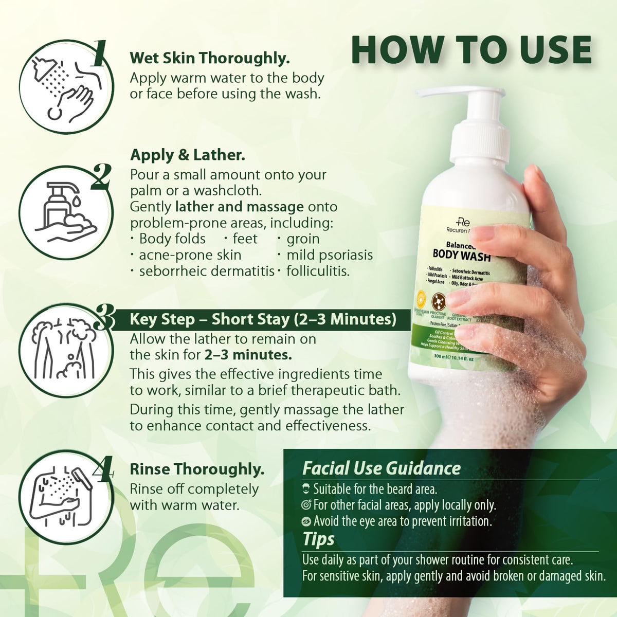 Recuren Plus label close-up showing usage directions and key claims