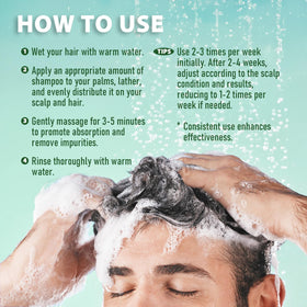 Applying Recuren Plus to scalp illustrating directed massage and coverage
