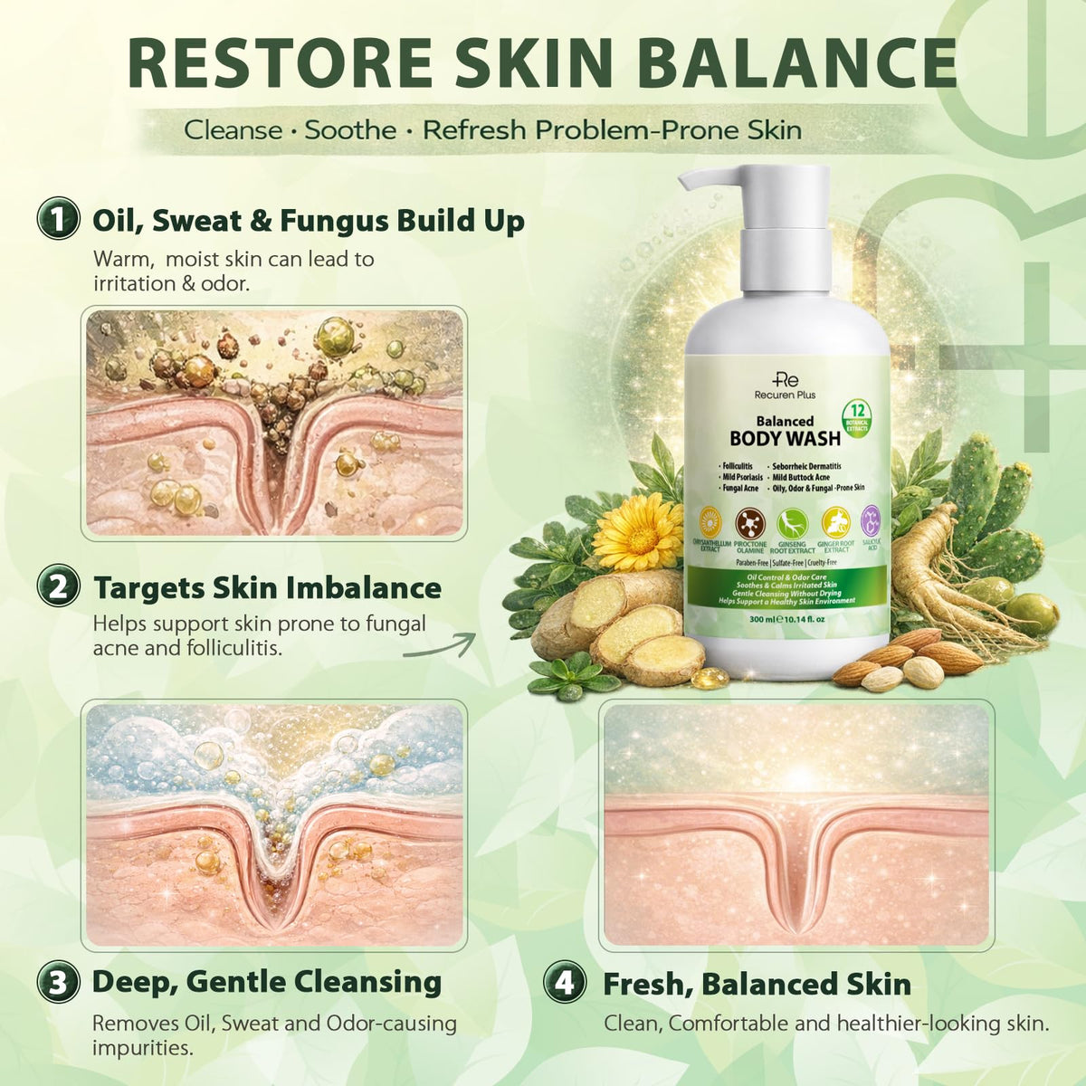 Recuren Plus bottle in hand demonstrating compact 10 fl oz travel size