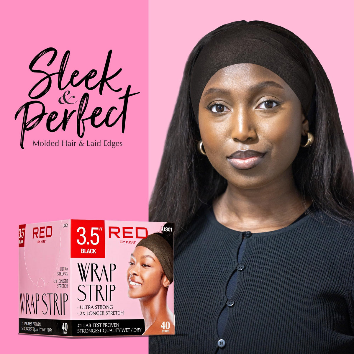Red by Kiss wrap strip holding laid edges on dry hair with smooth finish