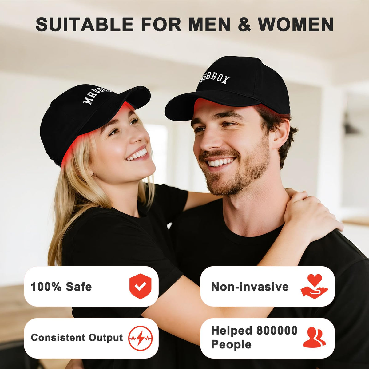 Red Light Hair Growth Cap next to common objects showing scale and wearable size benefit