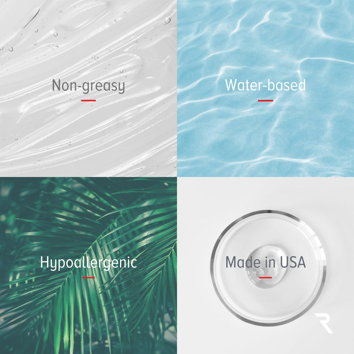 RED Medical Supplies ingredients list with hyaluronic acid and niacinamide highlighted benefit