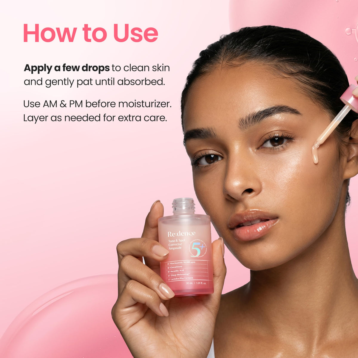 redence application with dropper to face illustrating easy targeted dosing