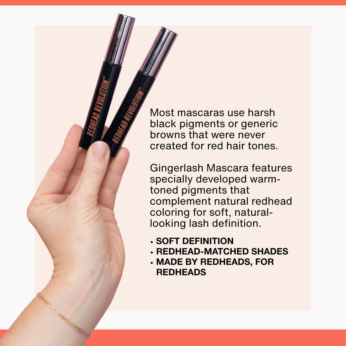 Redhead Revolution mascara formula close-up showing smooth texture for lightweight wear