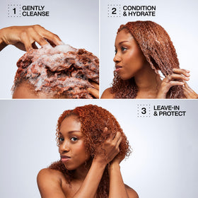 Redken paired with matching conditioner to show system for reduced frizz