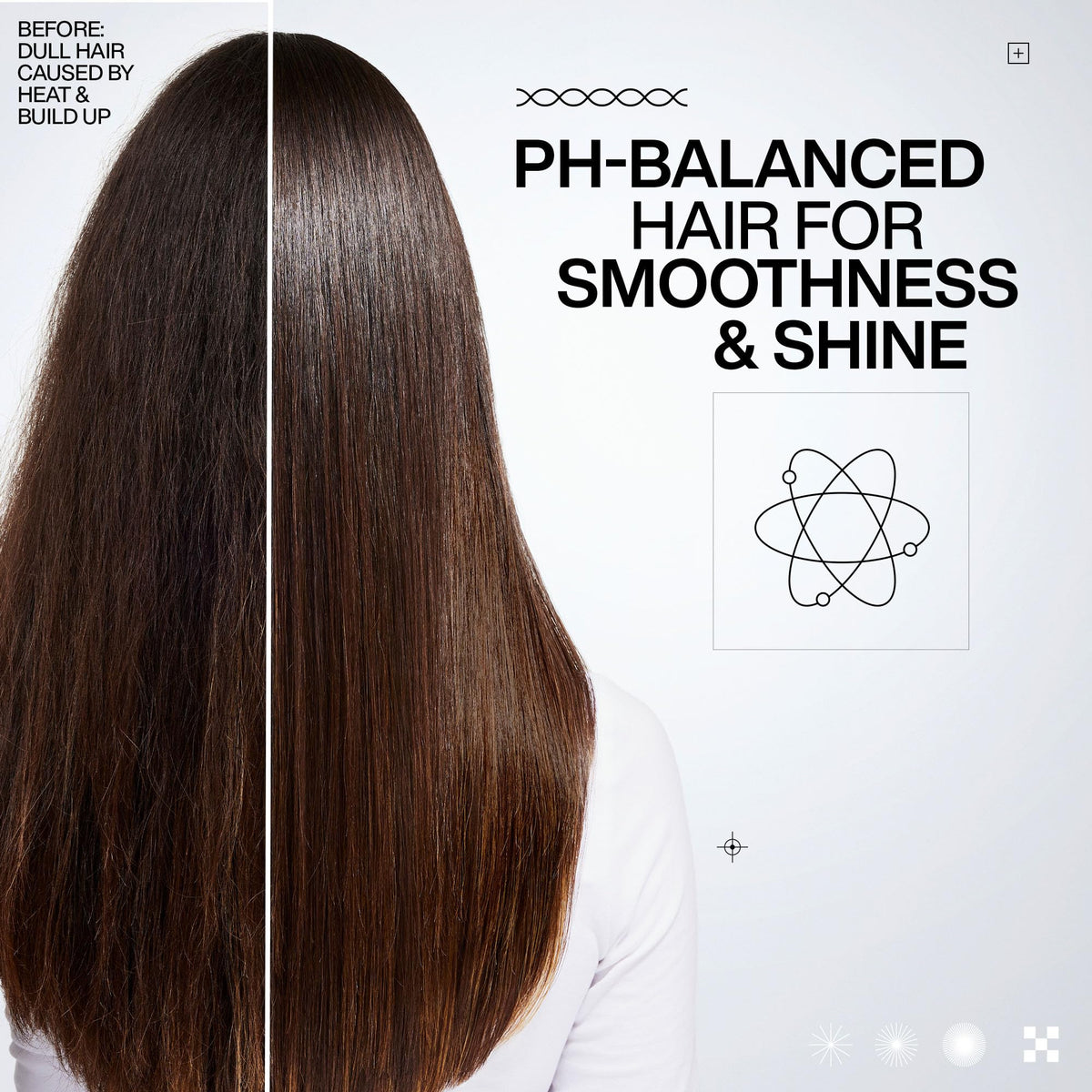 Redken-treated hair showing smooth glossy finish and visible vibrancy