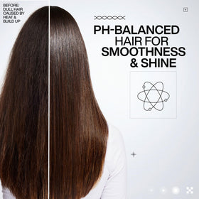 Redken-treated hair showing smooth glossy finish and visible vibrancy