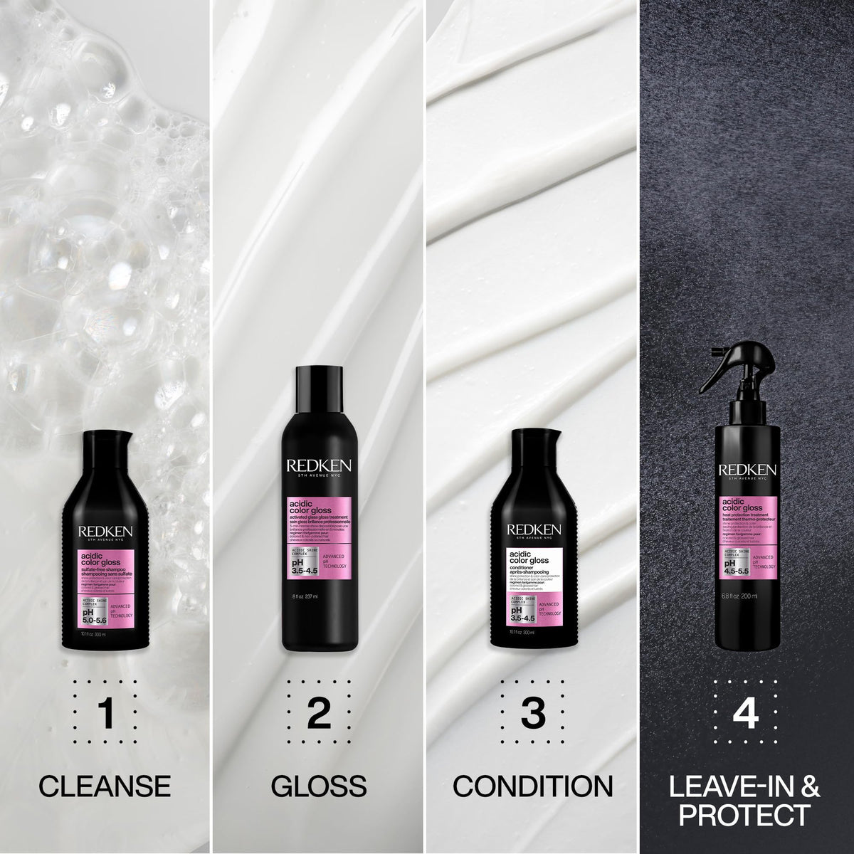 Redken conditioner being applied in shower to lock in color and shine