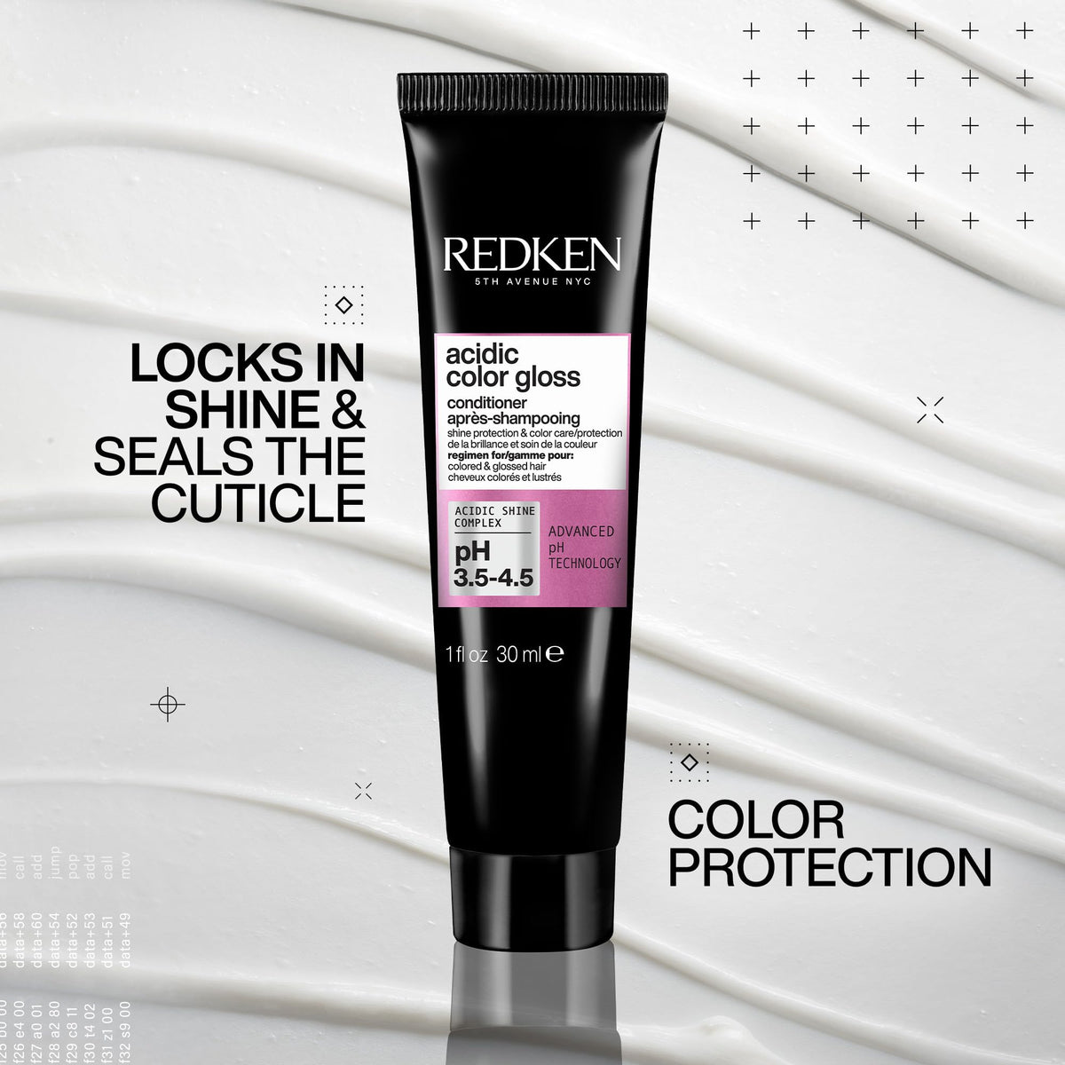 Redken back label close-up with ingredient and usage details benefit
