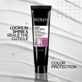 Redken back label close-up with ingredient and usage details benefit