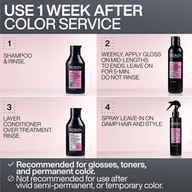 Redken bottle label close-up showing Acidic Color Gloss name and protection tech