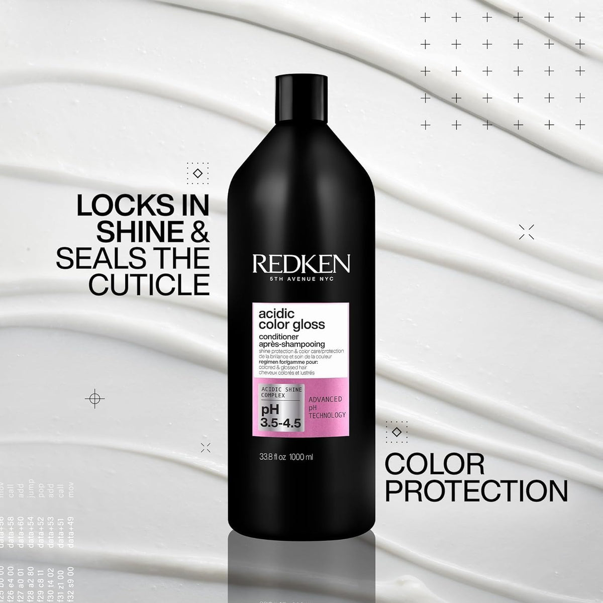 Redken creamy conditioner texture close-up, demonstrating rich hydrating formula