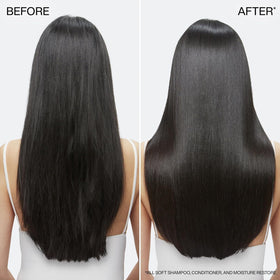 Before and after hair image with Redken showing softer smoother results
