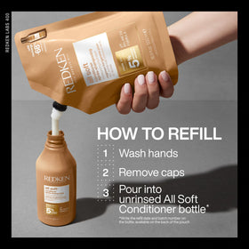Redken before and after on dry hair showing improved softness benefit