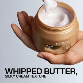 Redken mask applied to wet hair demonstrating quick three-minute use