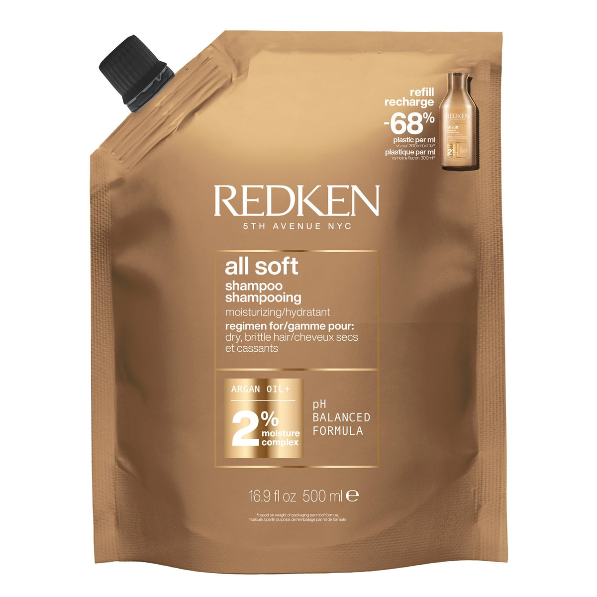 Redken front refill packaging showing product and savings benefit
