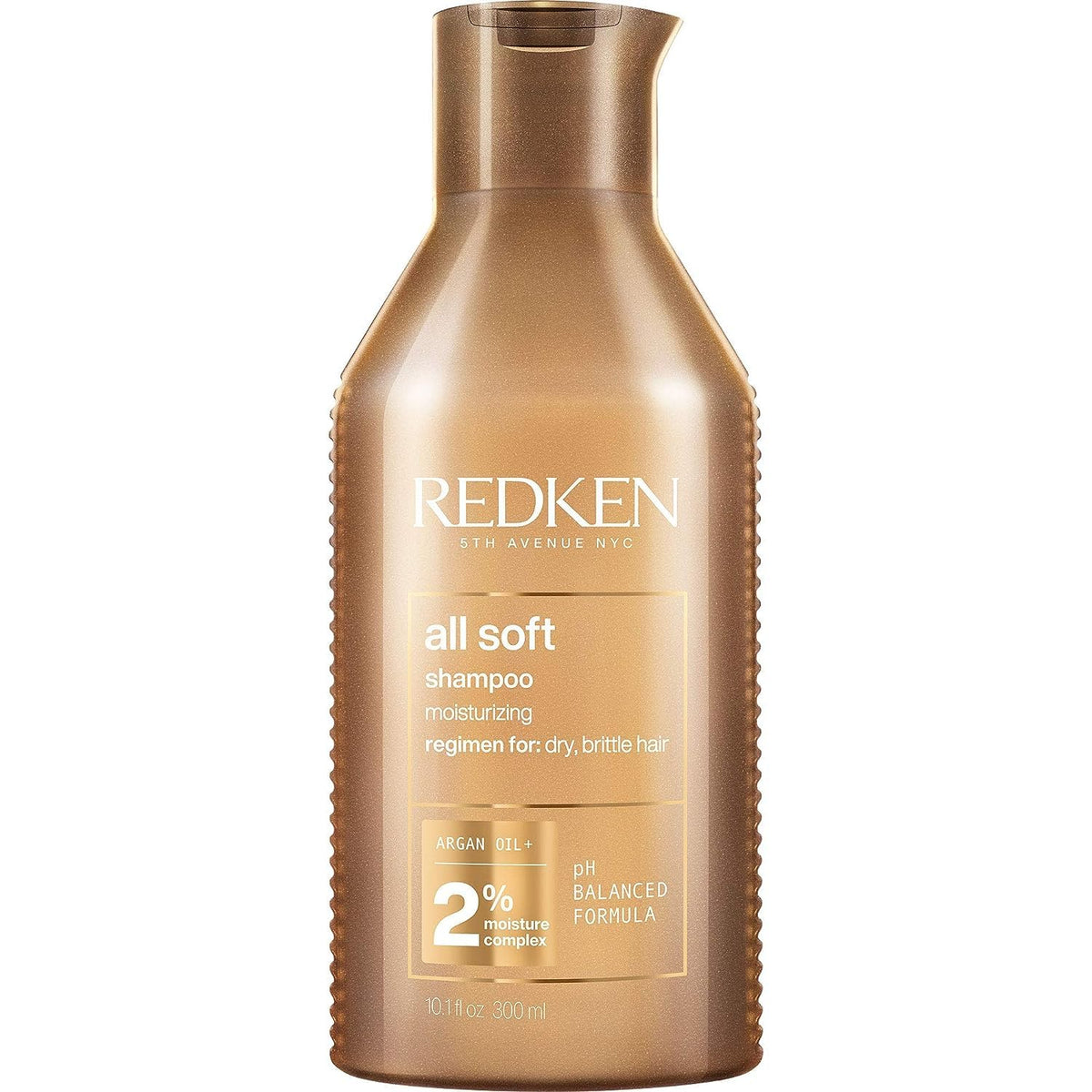Redken All Soft shampoo front bottle view showing brand and hydrating benefit