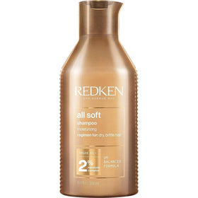 Redken All Soft shampoo front bottle view showing brand and hydrating benefit